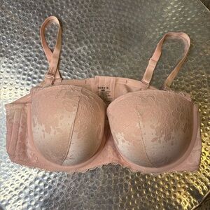 Torrid 46D Bombshell Everyday Strapless Push-Up Bra Pink Blush Rose Crisscross